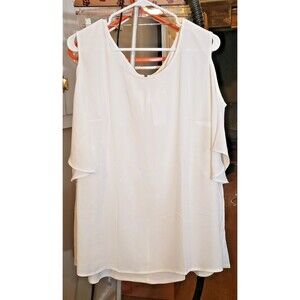 NWT -NY Collection - Cold Shoulder Ivory/Cream Blouse Zipper Detail Size 3X